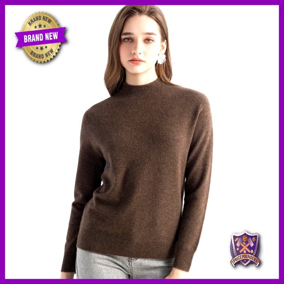 Women's 100% Cashmere Pullover Sweater Mock Neck Long Sleeve Winter Knit